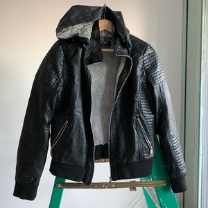 Moto winter jacket Vegan Leather lined w faux fur